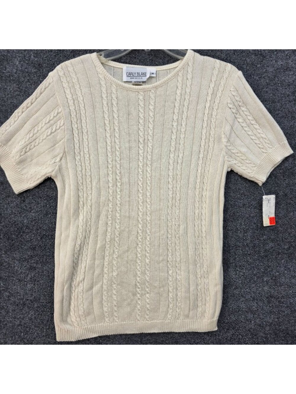 Vintage Carly Blake Cable Knit Sweater M Cream USA Fisherman Quiet Luxury Preppy